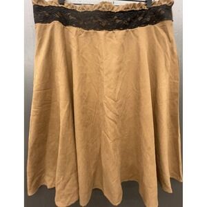 Women Skirt 3XL Brown A Line Flair Black Lace Trim Lined Casual Career New
